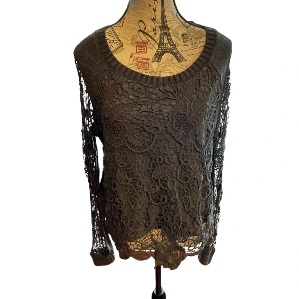 Free People black Cropped Lace Blouse - Picture 2 of 8